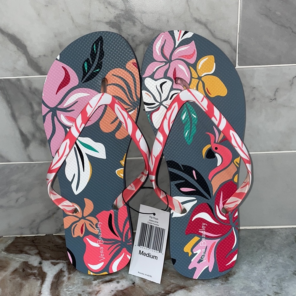 Vera Bradley Flip Flops - Coastal Paradise - Medium Sz 7/8 Tropical Floral NEW